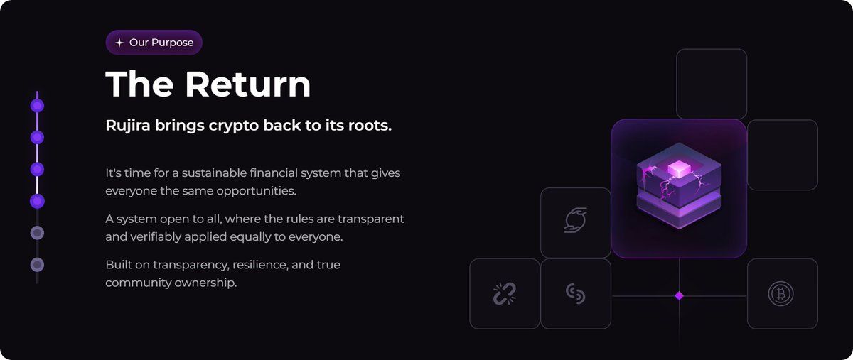 Presentation slide titled The Return, describing Rujira’s goal of creating sustainable finance with equal opportunity and transparent rules.
