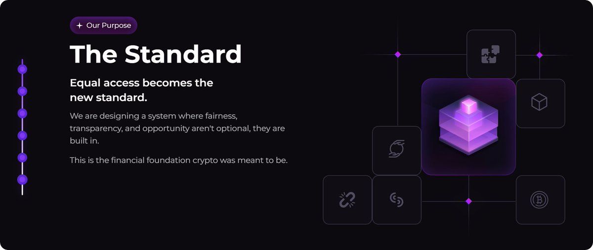 Presentation slide titled The Standard, describing equal access, fairness, transparency, and opportunity as foundations for crypto.