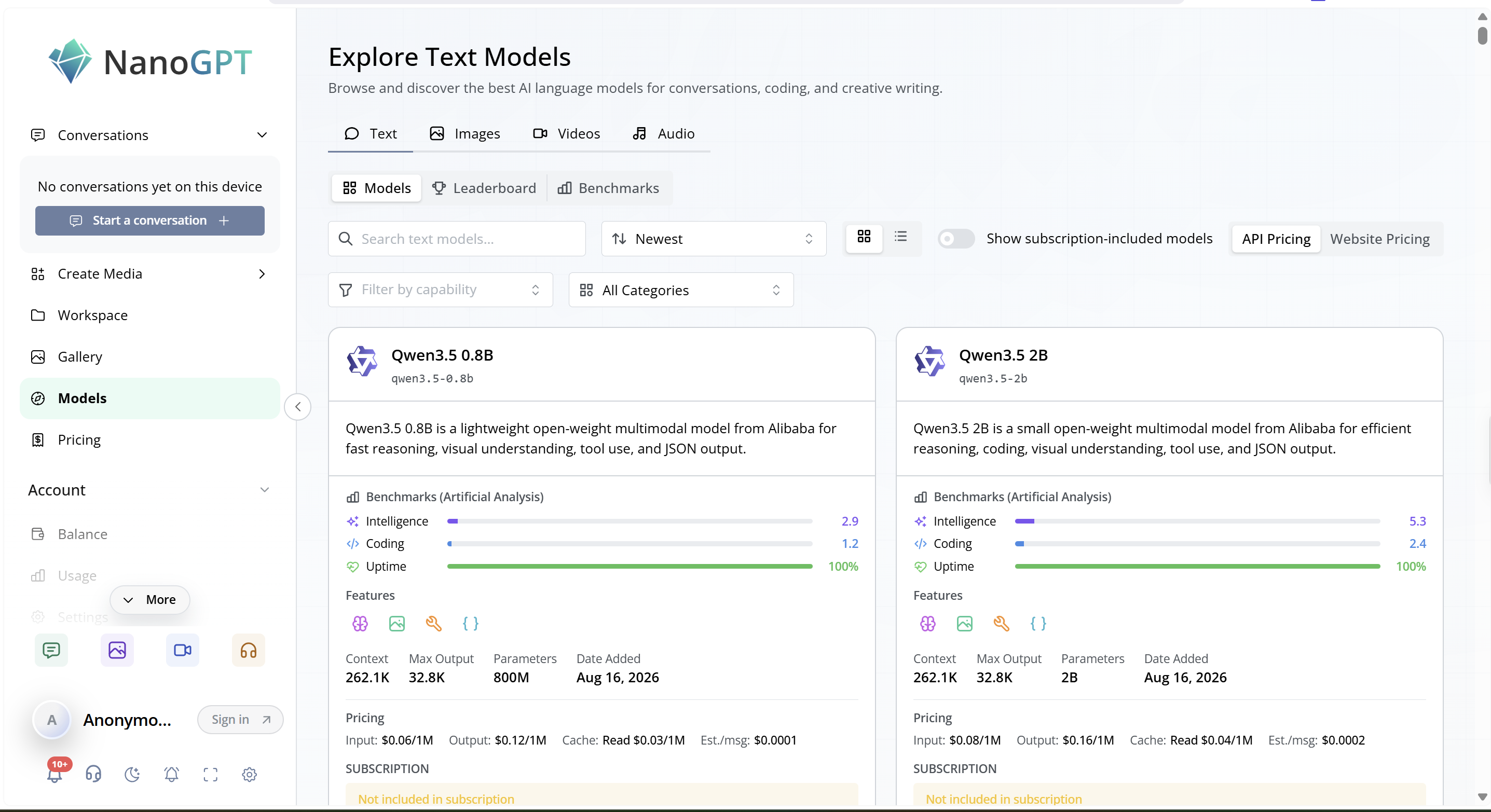Screenshot of NanoGPT's UI