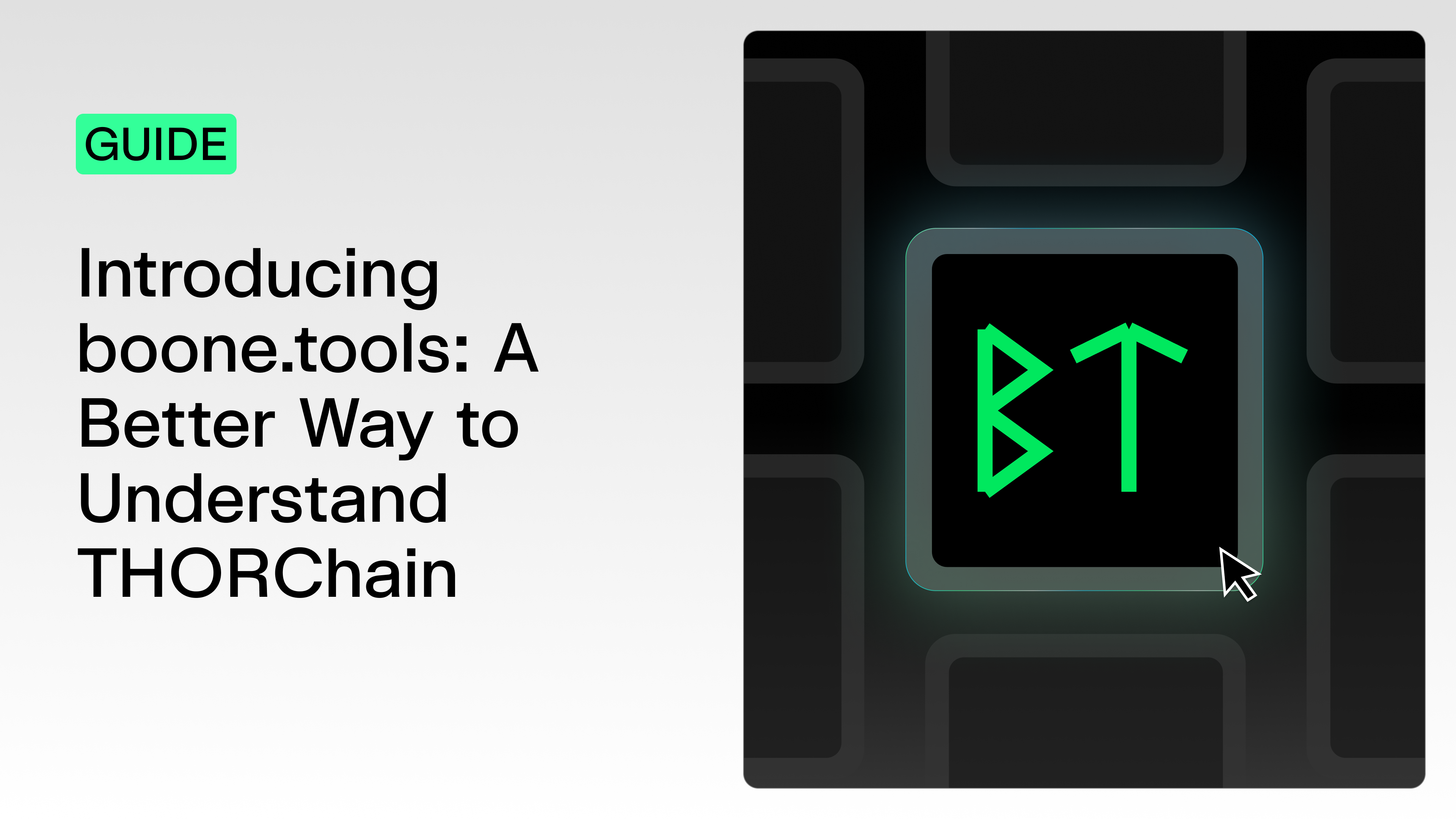 boone.tools logo on a dark THORChain background, introducing Boone's collection of THORChain analytics dashboards.
