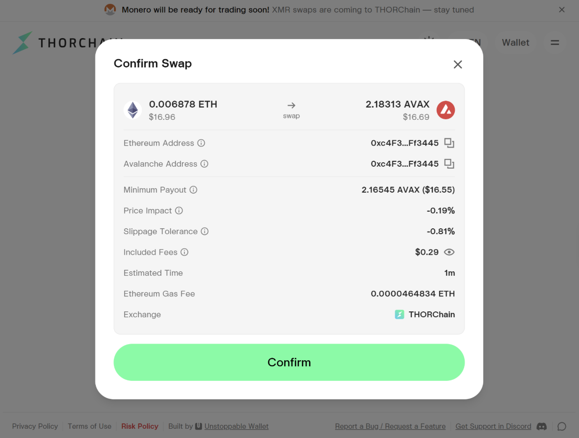 Image confirming the swap