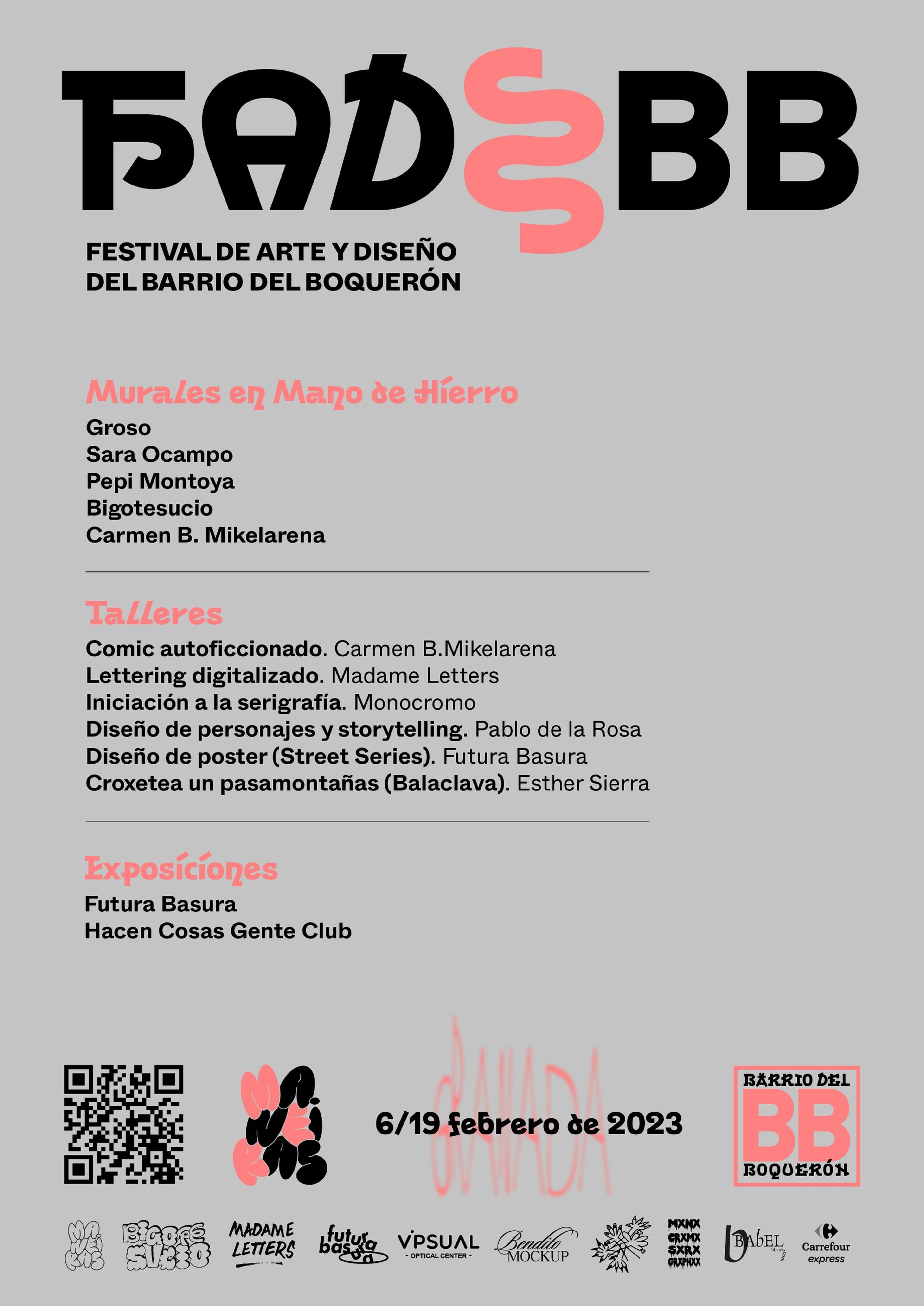 FADBB programme poster listing murals, exhibitions and workshops