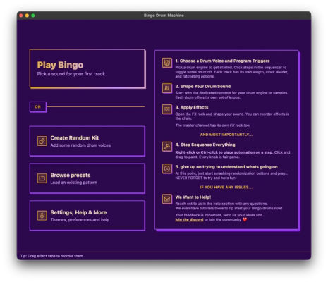 Bingo drum machine plugin interface by Okay Synthesizer
