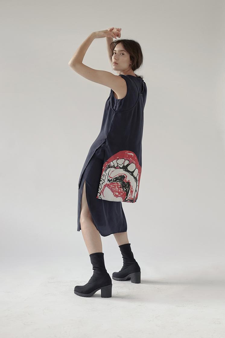 female model photographed from the side profile