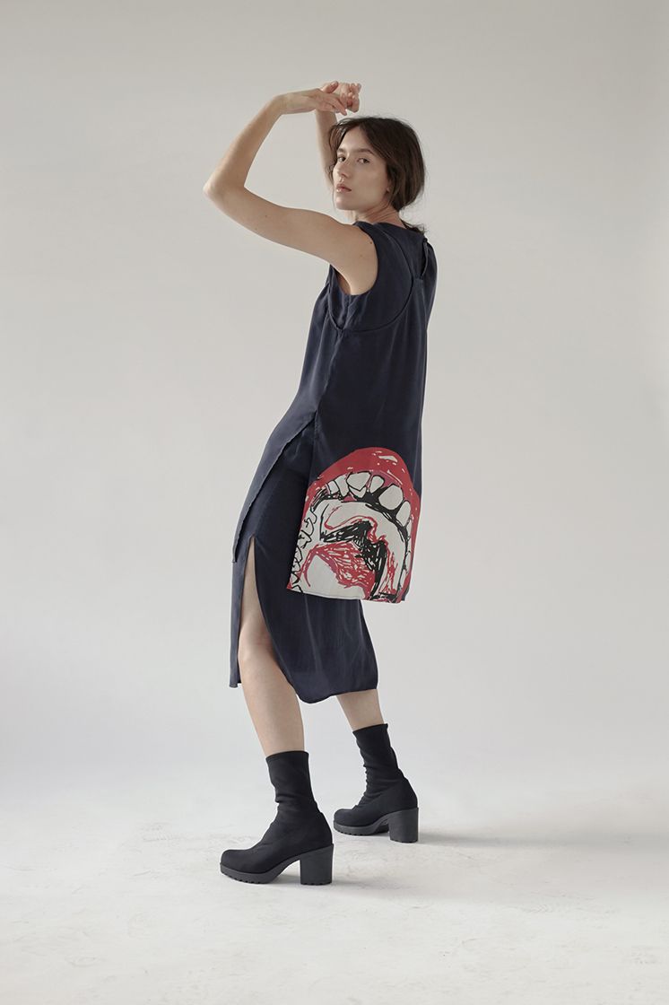 female model photographed from the side profile