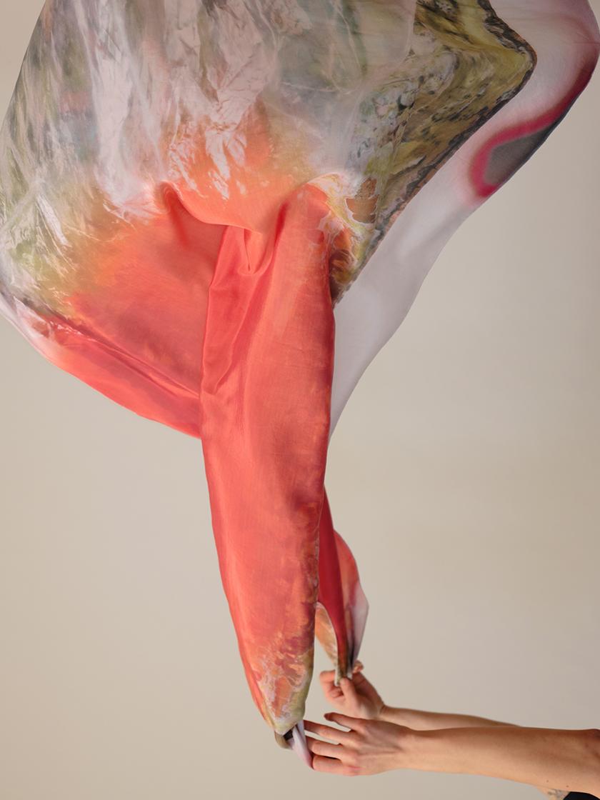 print scarf floating in the wind