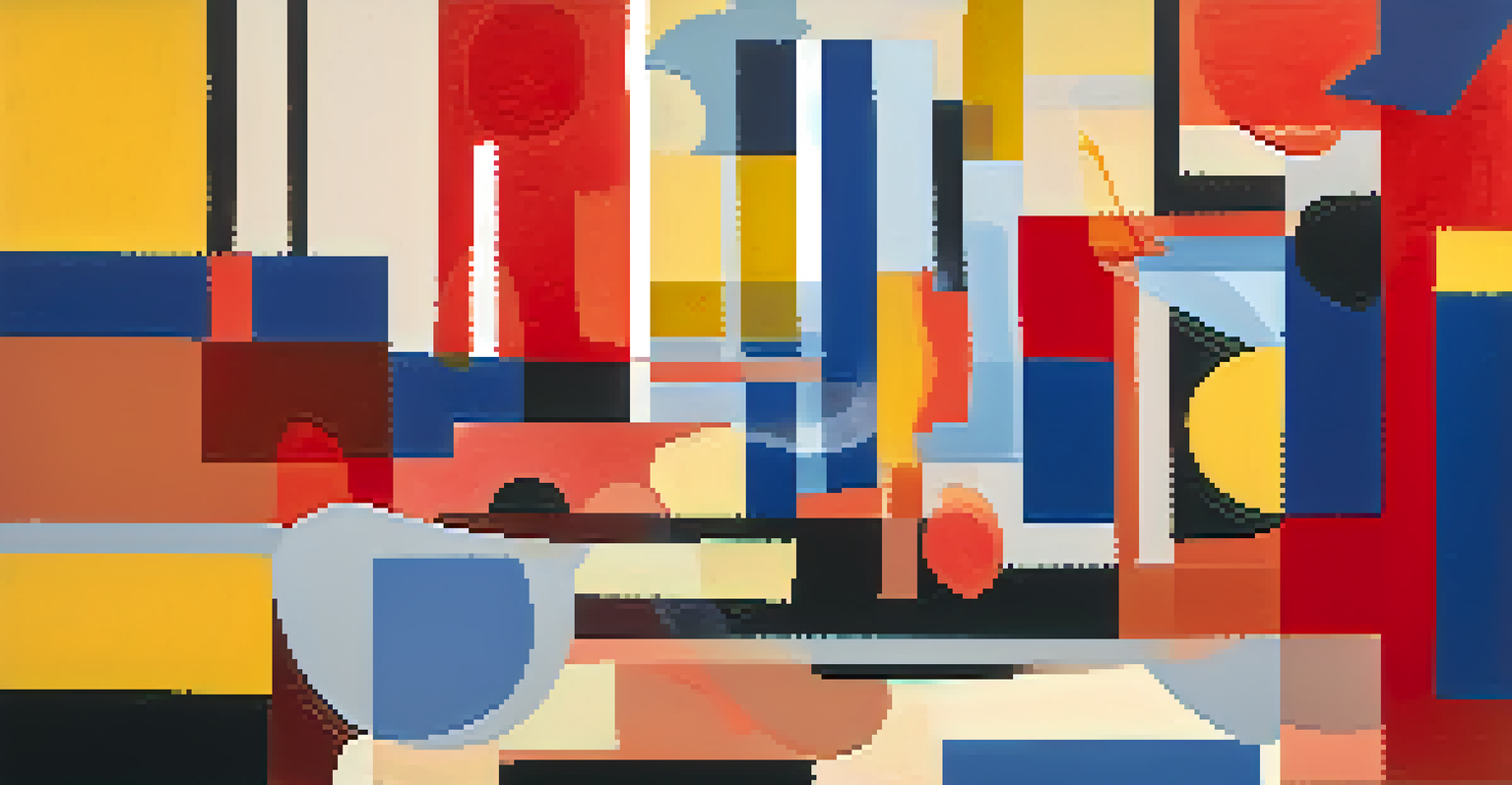 An abstract digital collage with bold colors and layered shapes, inspired by Matisse, featuring dynamic, overlapping forms.
