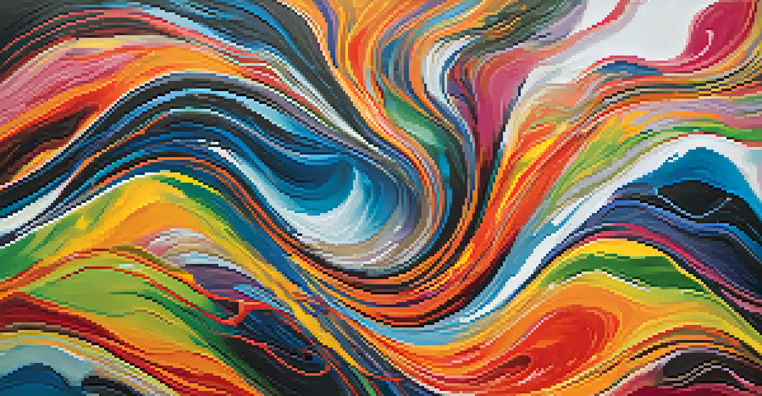 An abstract expressionist painting with vibrant swirling colors and dynamic brush strokes, evoking spontaneity and emotional depth, inspired by Zen principles.