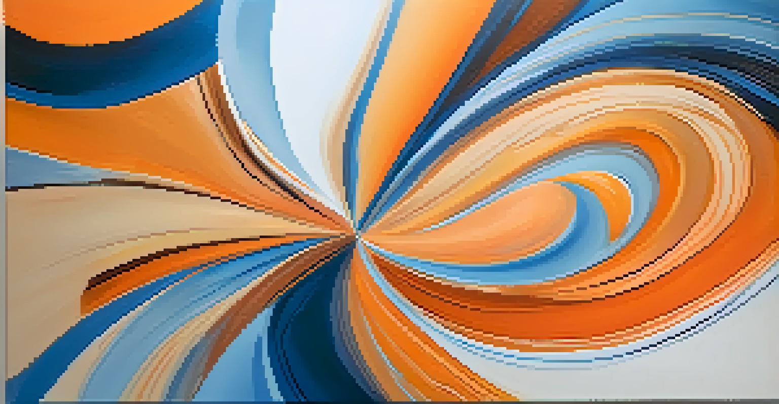 An abstract artwork with swirling warm oranges and cool blues, showcasing textured contrast.