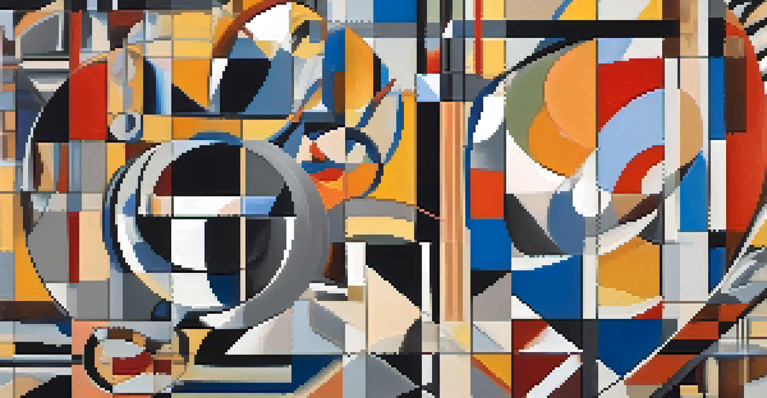 A close-up of a Cubist painting showing geometric patterns and a variety of perspectives with visible brush strokes.