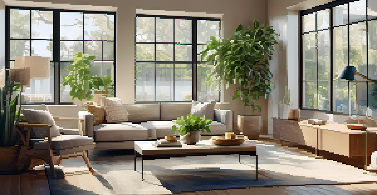A modern living room filled with natural light, featuring a neutral color scheme and comfortable furnishings.