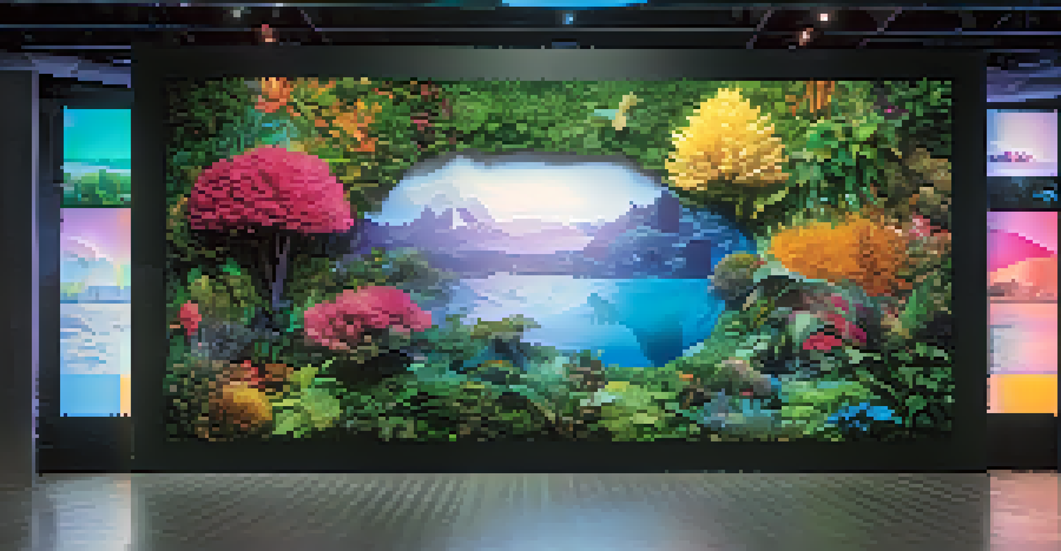 A digital art piece on a screen with vibrant textures and simulated fabrics, creating an immersive and interactive experience.