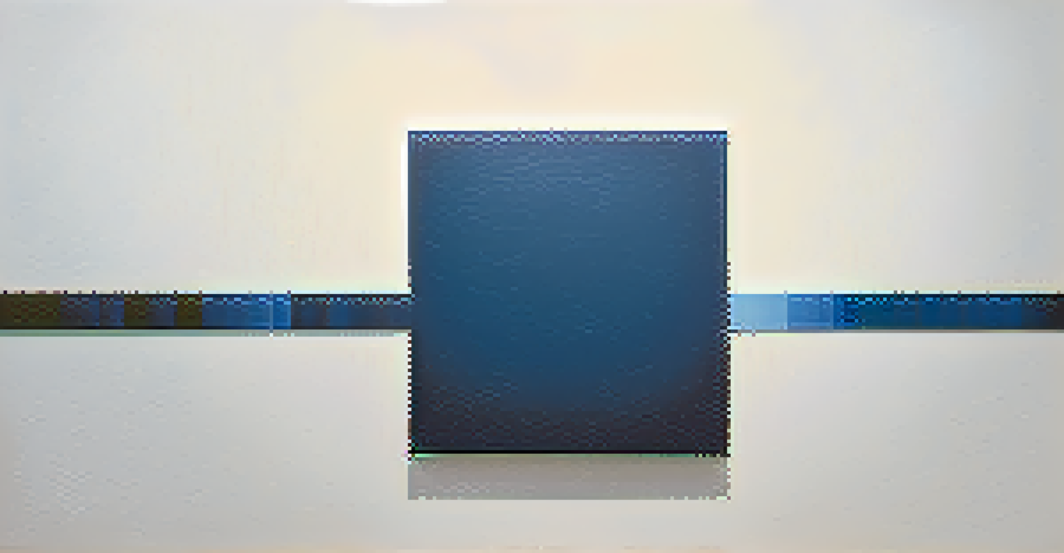 An abstract minimalist artwork with a monochromatic blue canvas and a thin white line, emphasizing color and texture.