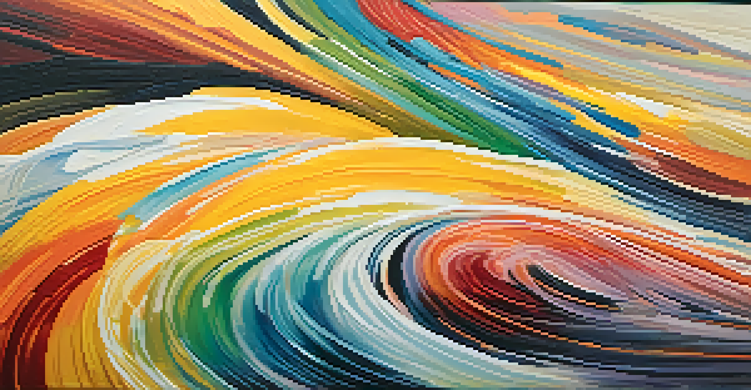 An abstract painting with bold colors and swirling patterns, expressing emotions of joy and despair.