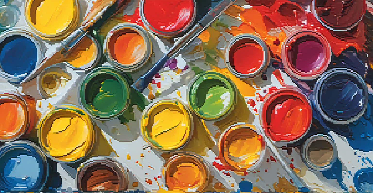 A colorful artist's palette displaying a variety of vibrant paints, emphasizing texture and the potential for artistic creativity.