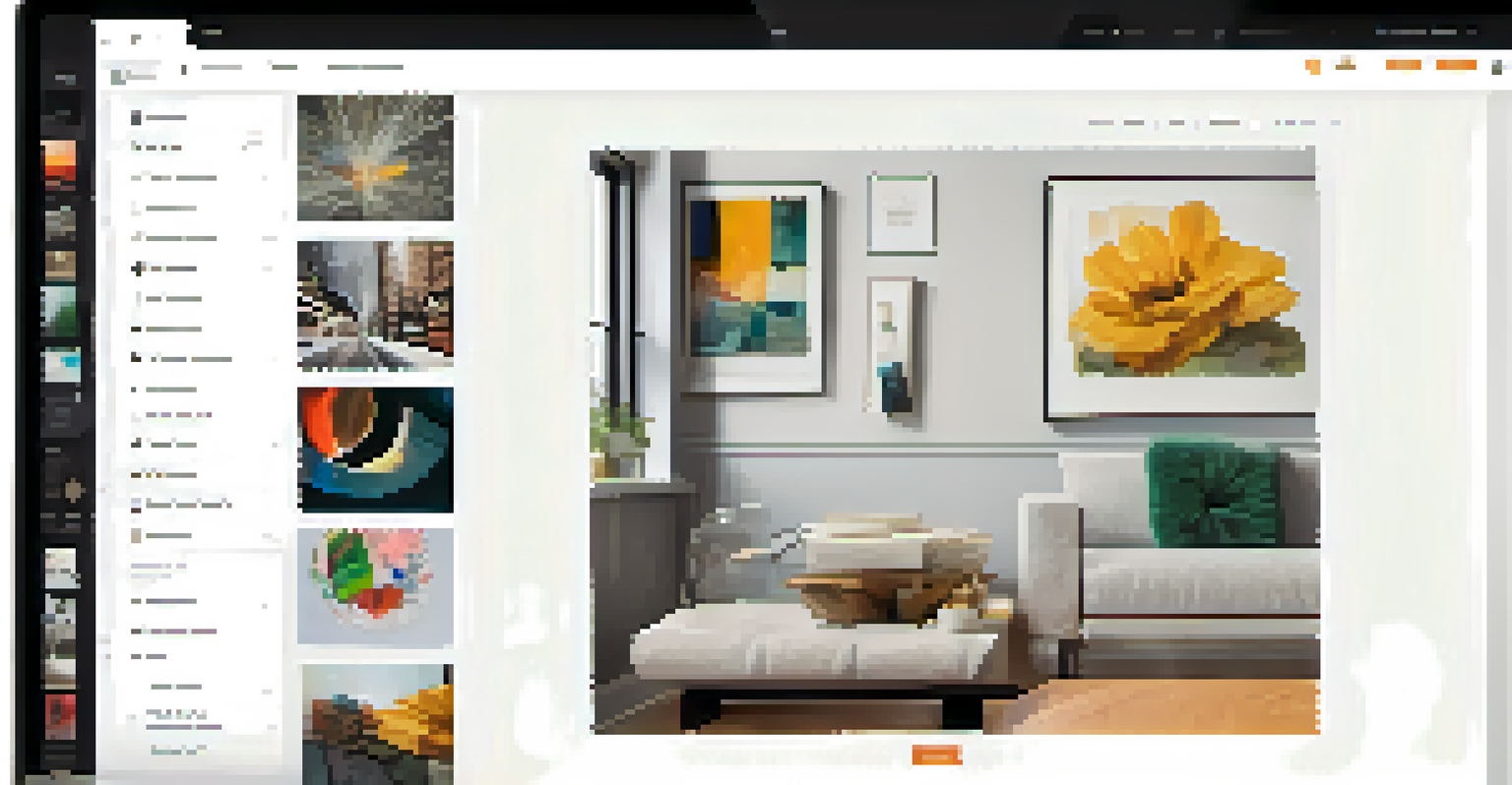 A laptop displaying a colorful online art portfolio with detailed artwork images and descriptions.