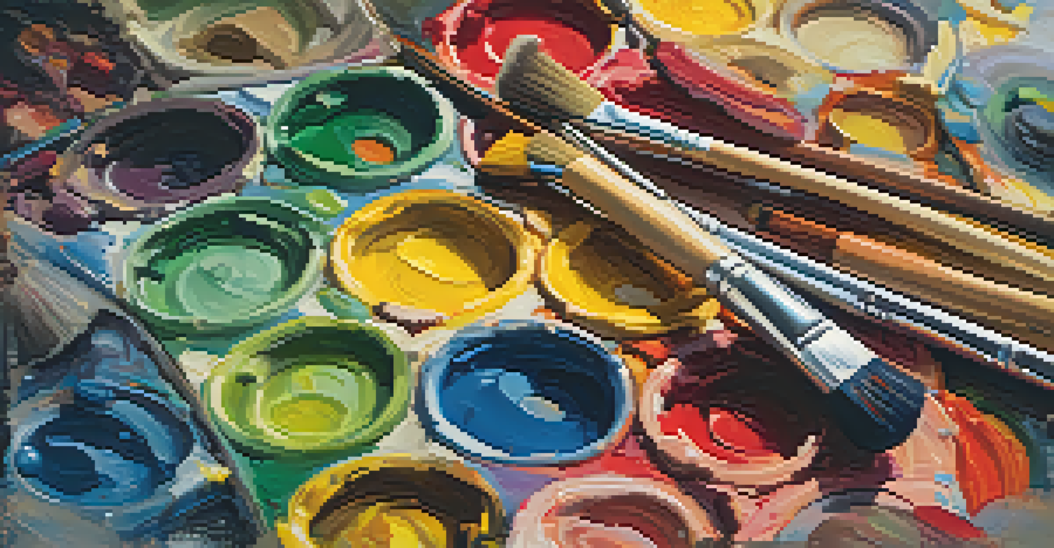 A colorful painter's palette with paintbrushes, showcasing vibrant colors and brush strokes.