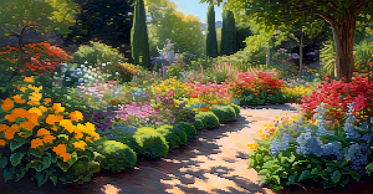 An impressionistic garden filled with colorful flowers and sunlight filtering through greenery, creating a lively atmosphere.