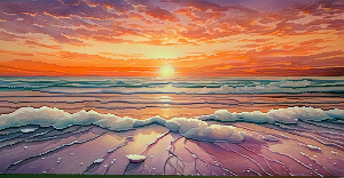 A close-up of a watercolor sunset over an ocean, highlighting textured patterns created by salt, with warm colors blending beautifully.