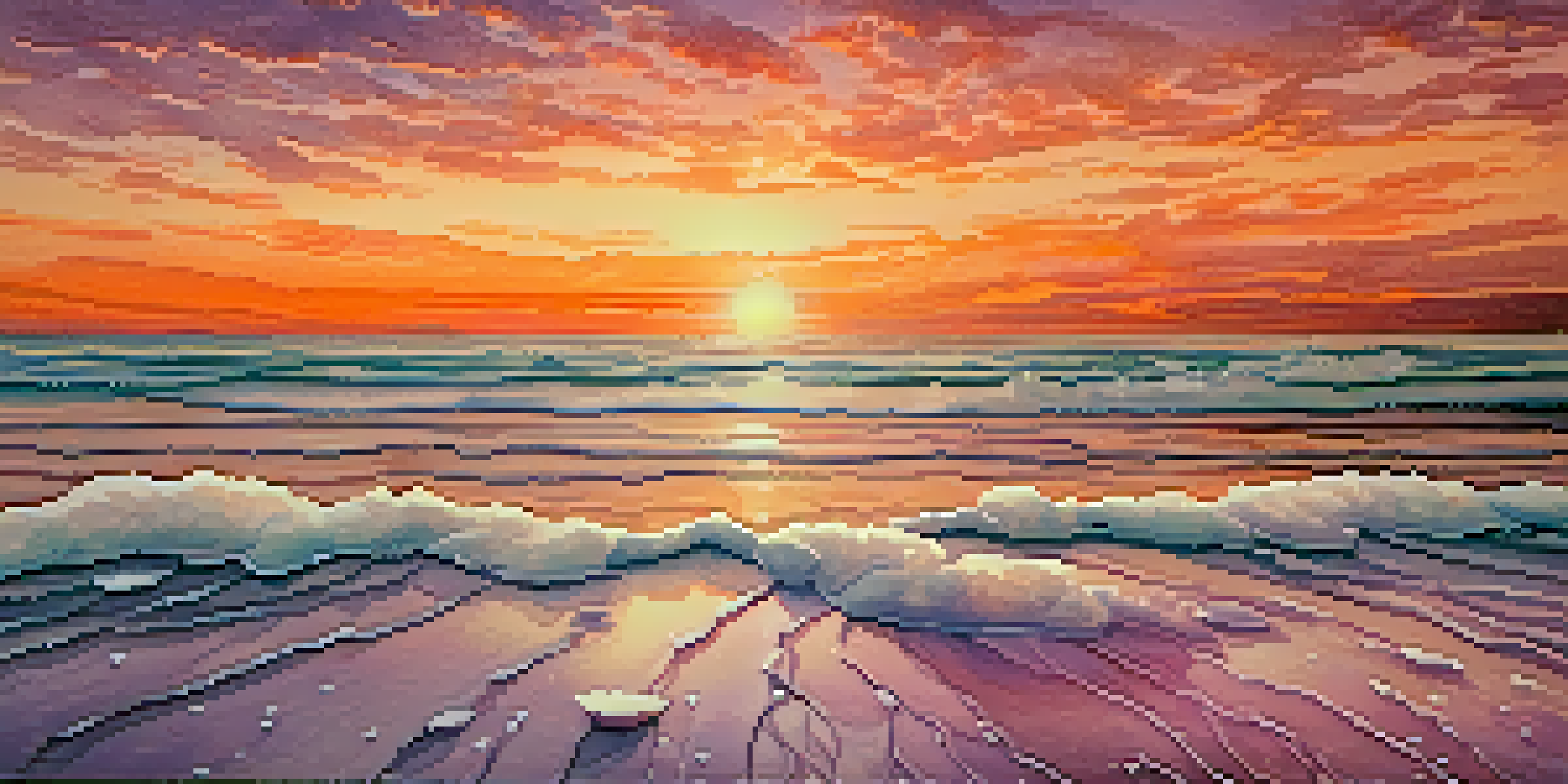 A close-up of a watercolor sunset over an ocean, highlighting textured patterns created by salt, with warm colors blending beautifully.