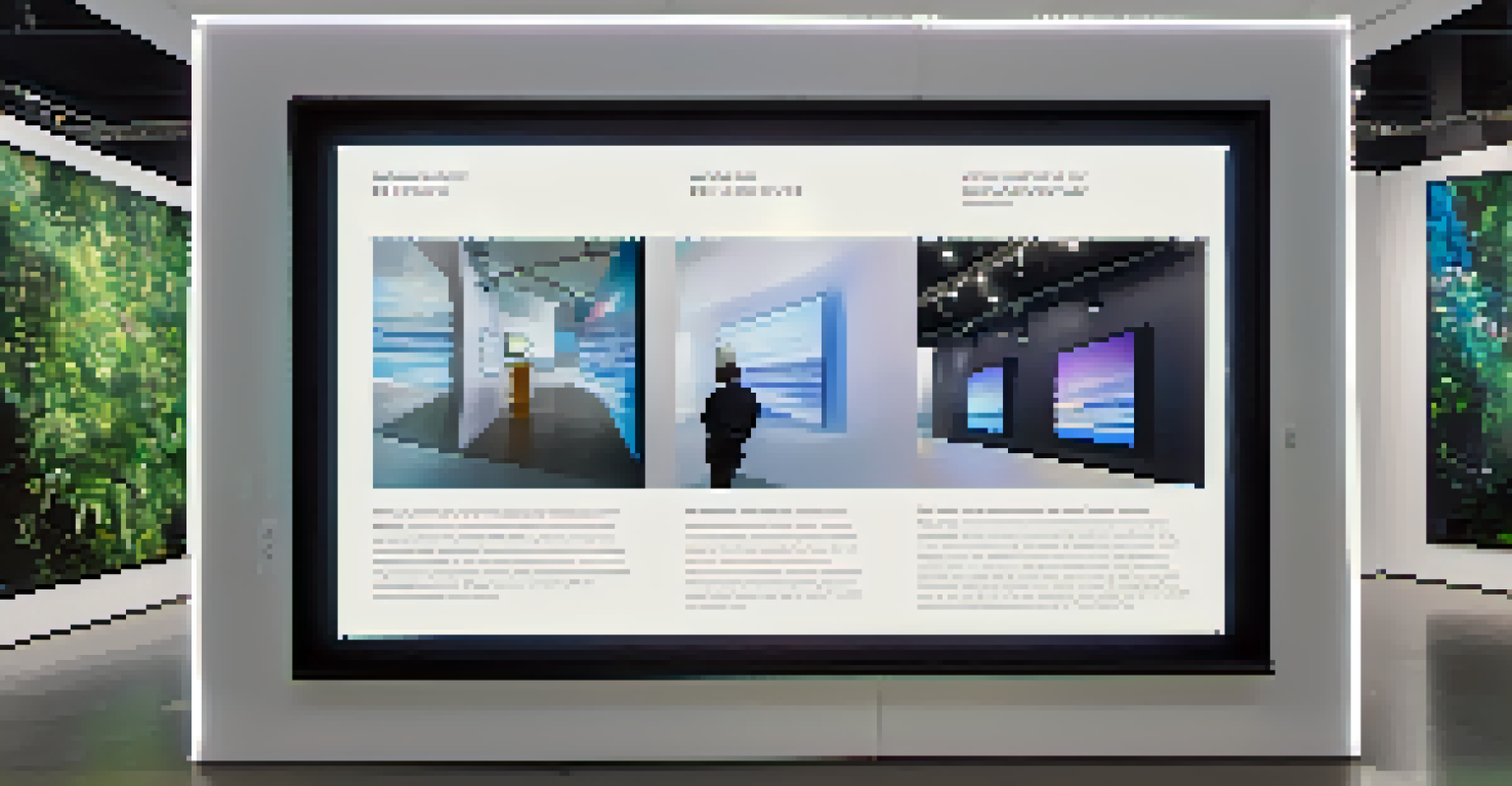 An interactive art installation with a touchscreen display, surrounded by a modern exhibition design.
