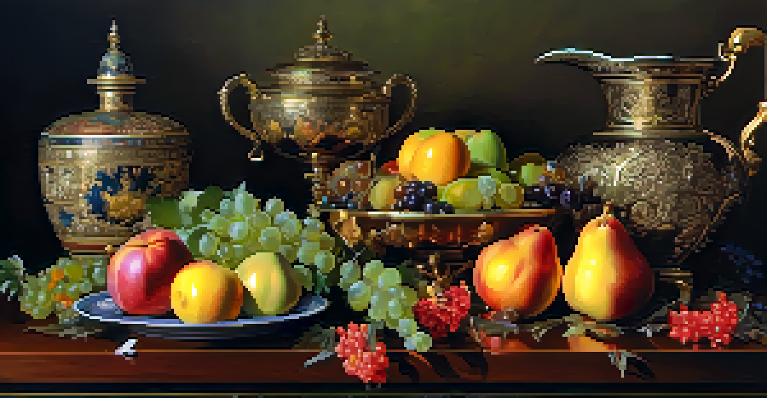 A lavish still life by Fede Galizia, showcasing fruits, flowers, and ornate vessels with vibrant colors and detailed textures.