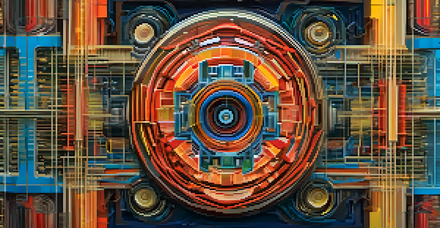 A digital abstract artwork combining technology and traditional techniques with intricate patterns and vivid colors.