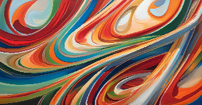 An abstract painting showcasing swirling shapes and vibrant colors that symbolize the fluidity of time, with layered textures and dynamic movement.