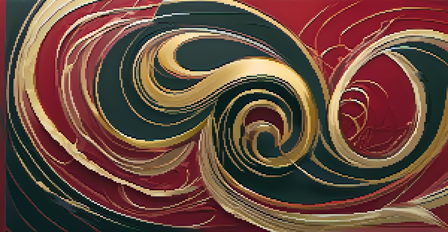 A dynamic modern art piece featuring vibrant calligraphic brushstrokes on a textured background.