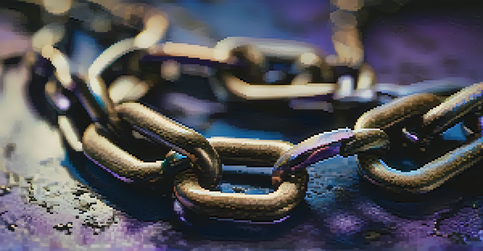 A close-up of a broken chain on a textured surface, symbolizing freedom.