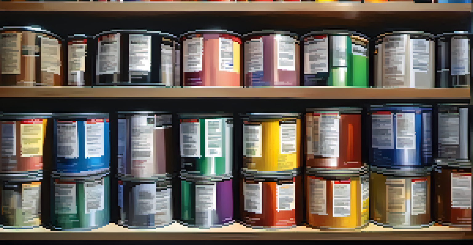 An artist's workspace with various paint cans and tools, highlighting different viscosity levels.