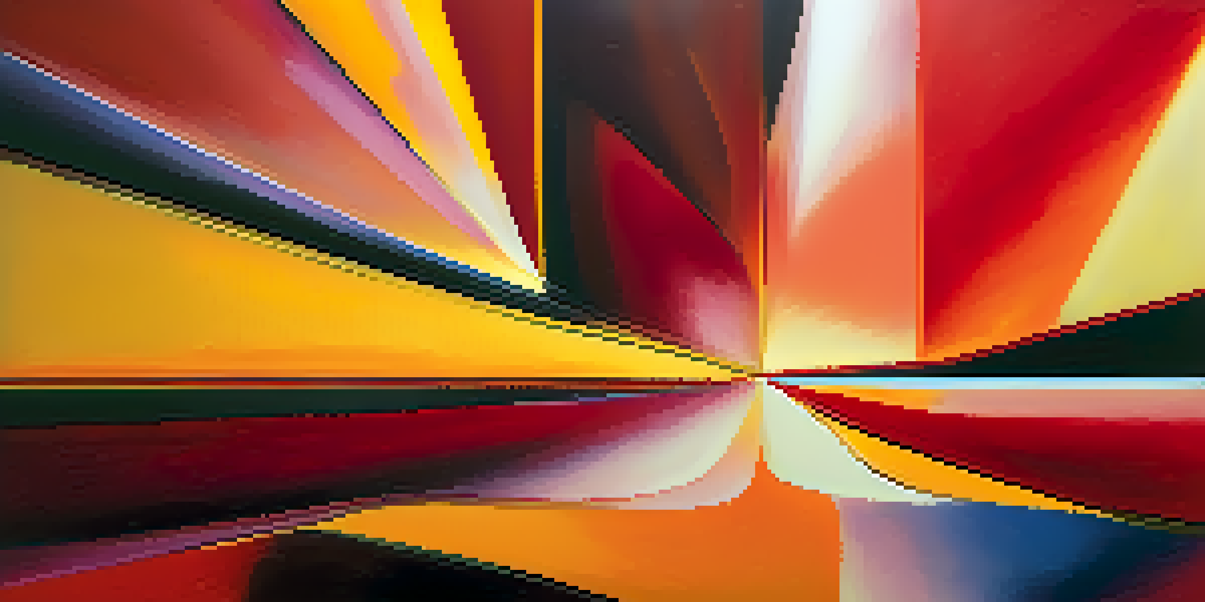 An abstract painting with warm colors like red, orange, and yellow, featuring dynamic shapes and textures that evoke energy.