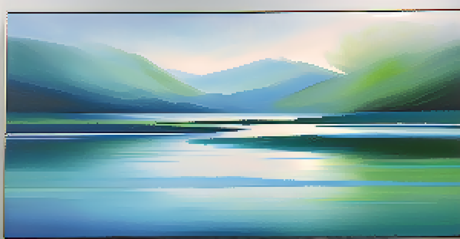 A calm abstract artwork with cool blue and green tones, reflecting tranquility and introspection under gentle light.
