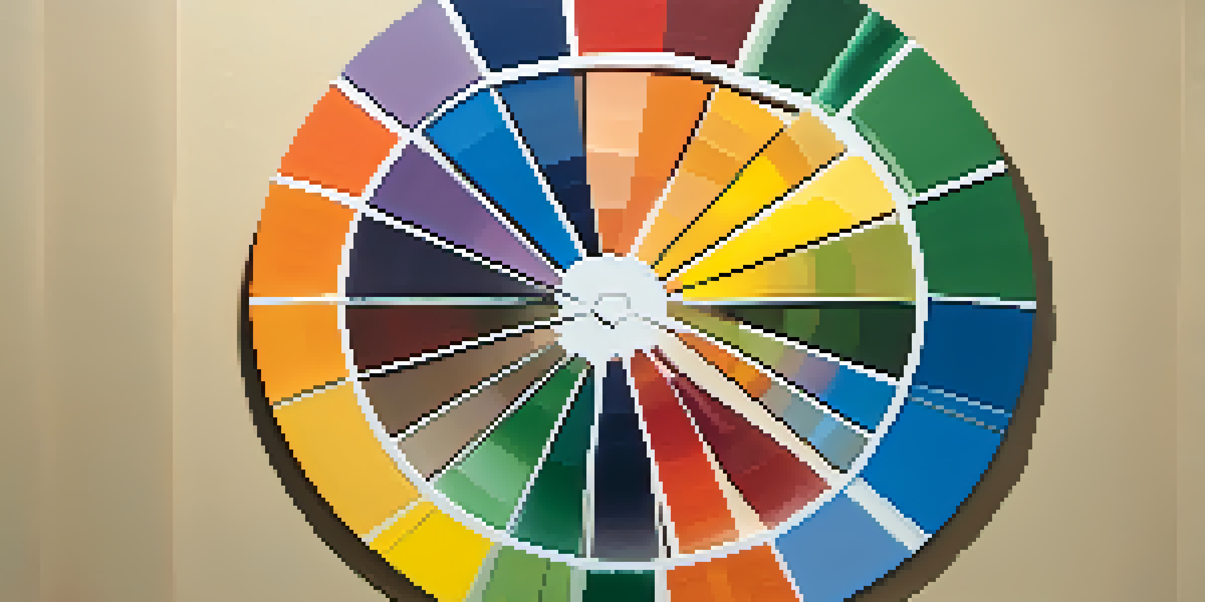 A colorful circular color wheel showing primary, secondary, and tertiary colors with a warm light illuminating it.