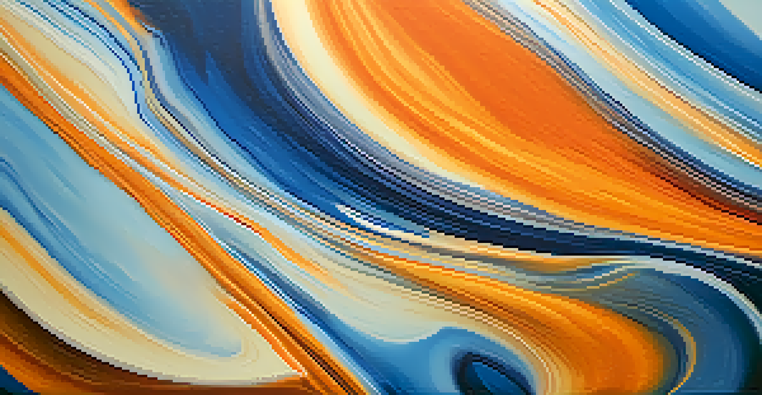An abstract image of swirling blue and orange colors blending together, symbolizing complementary colors in art.