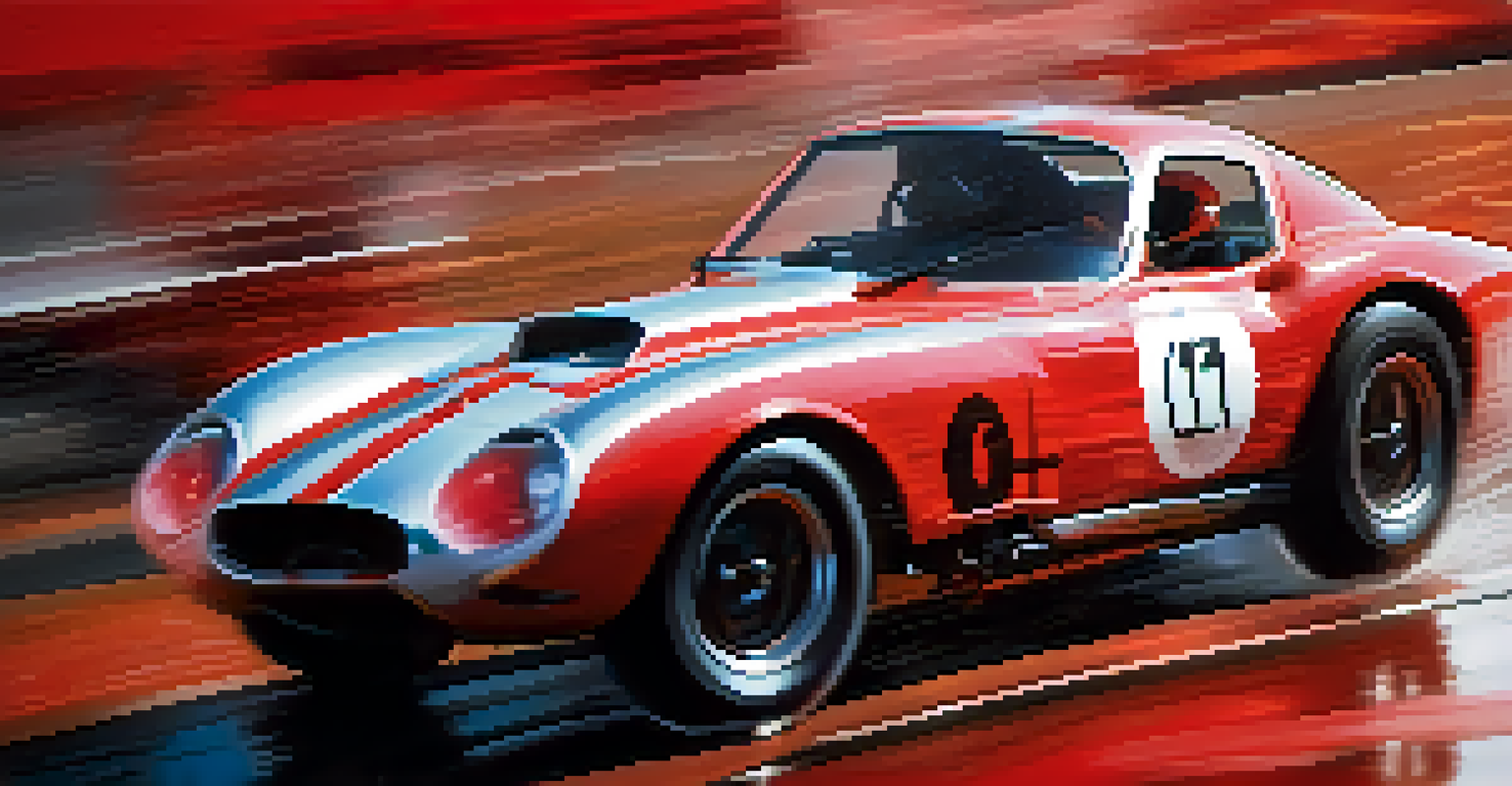 A vintage racing car in motion, captured with a blurred background to emphasize speed.