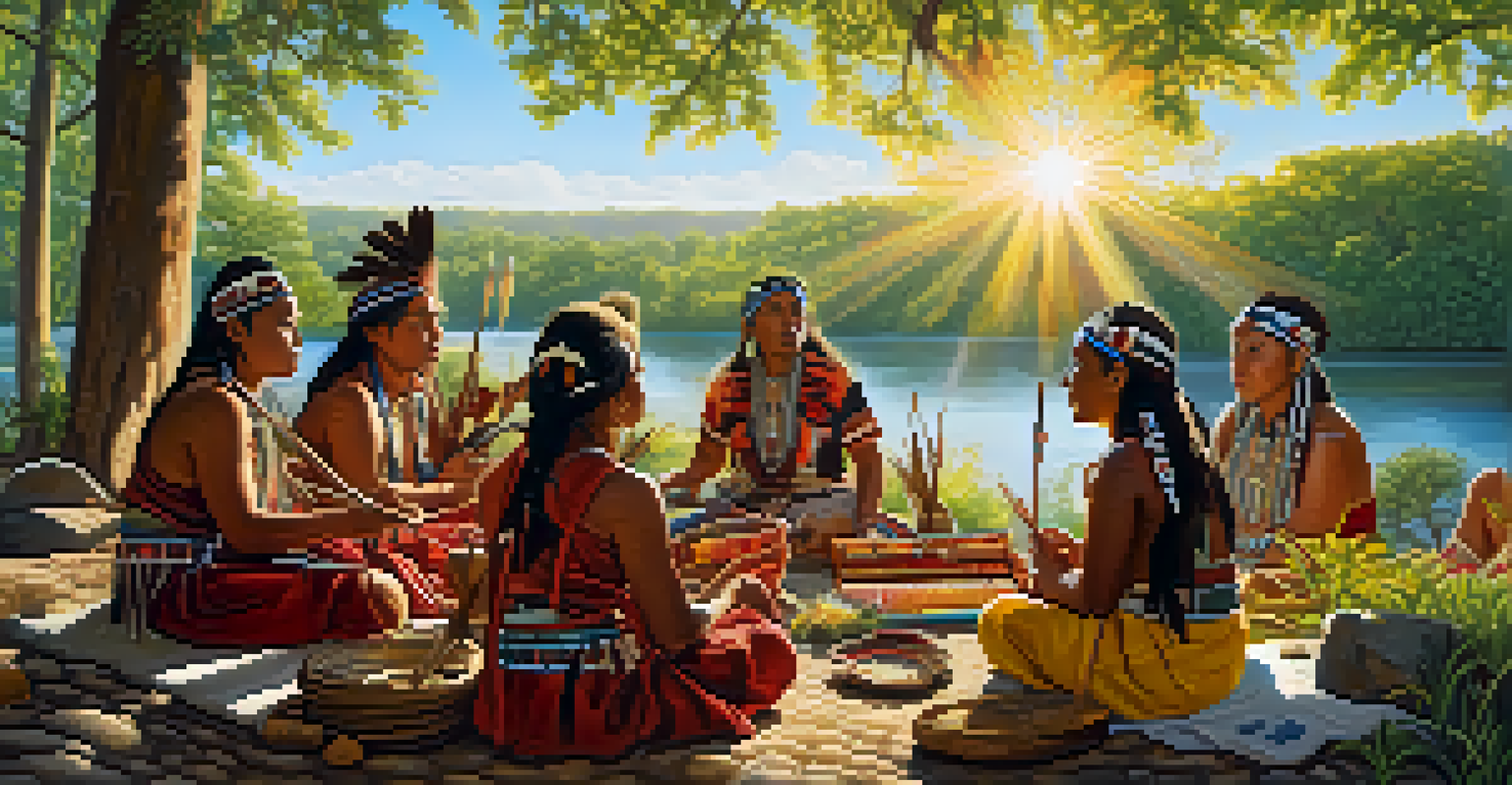 Indigenous artists painting together outdoors with nature in the background, highlighting community and culture.