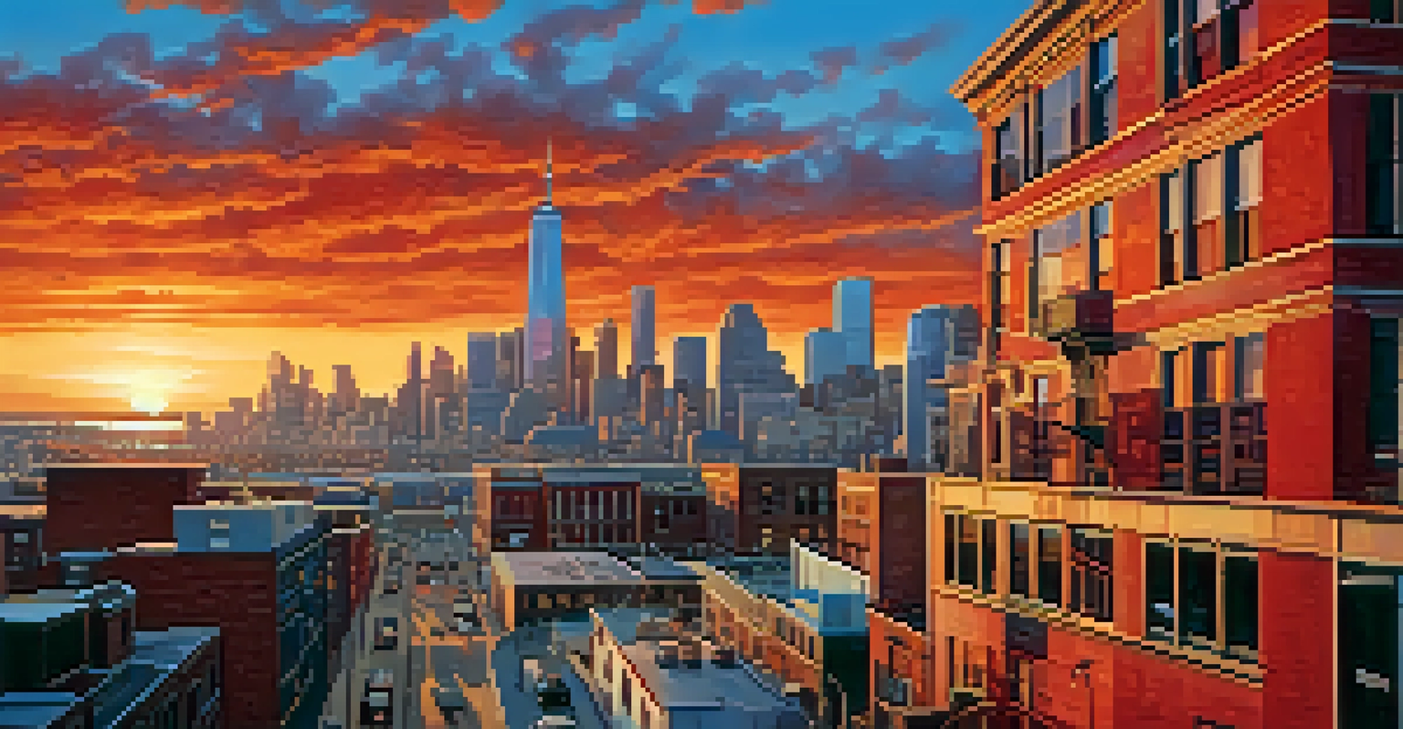 A colorful sunset over a city skyline, showcasing warm colors that evoke energy and excitement.