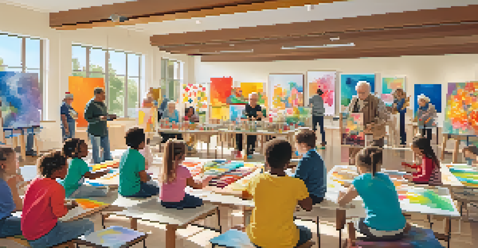 Children and elderly individuals participating in an art workshop together, fostering intergenerational connections.