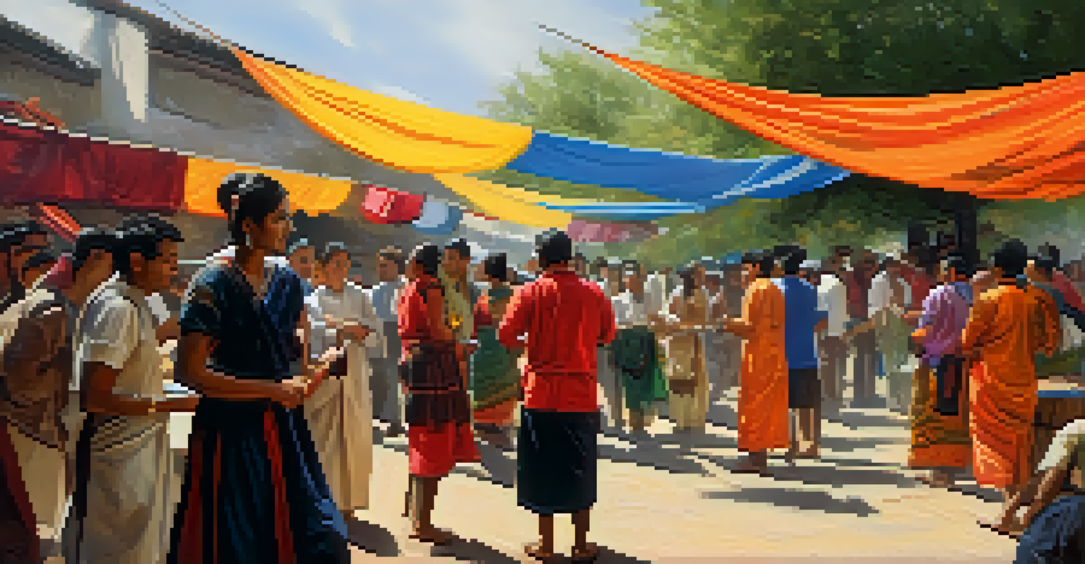 A vibrant cultural festival showcasing traditional painters, with colorful artworks and engaged onlookers.