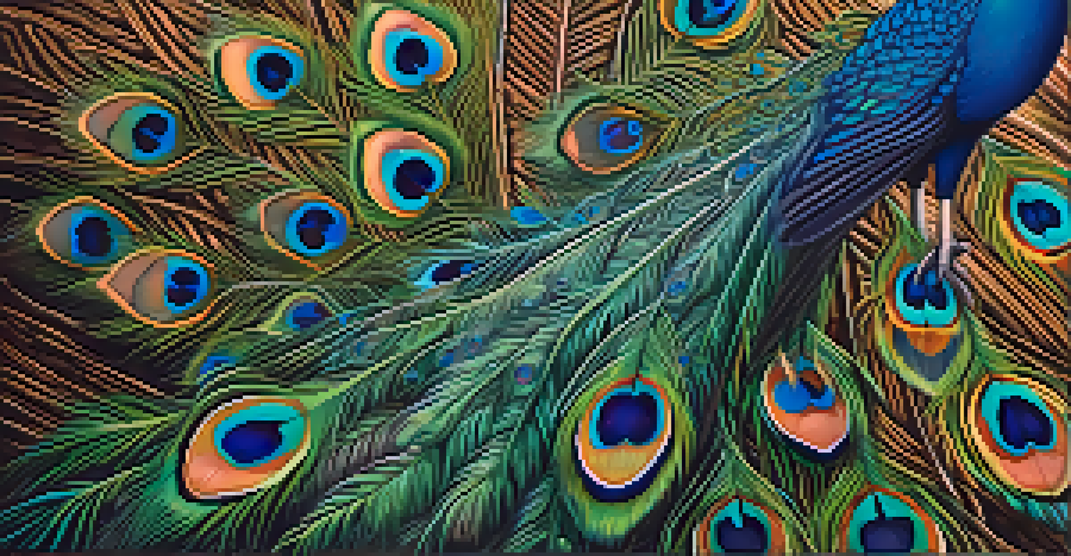A close-up of a peacock in a medieval painting, symbolizing immortality with vibrant feathers and intricate floral patterns in the background.