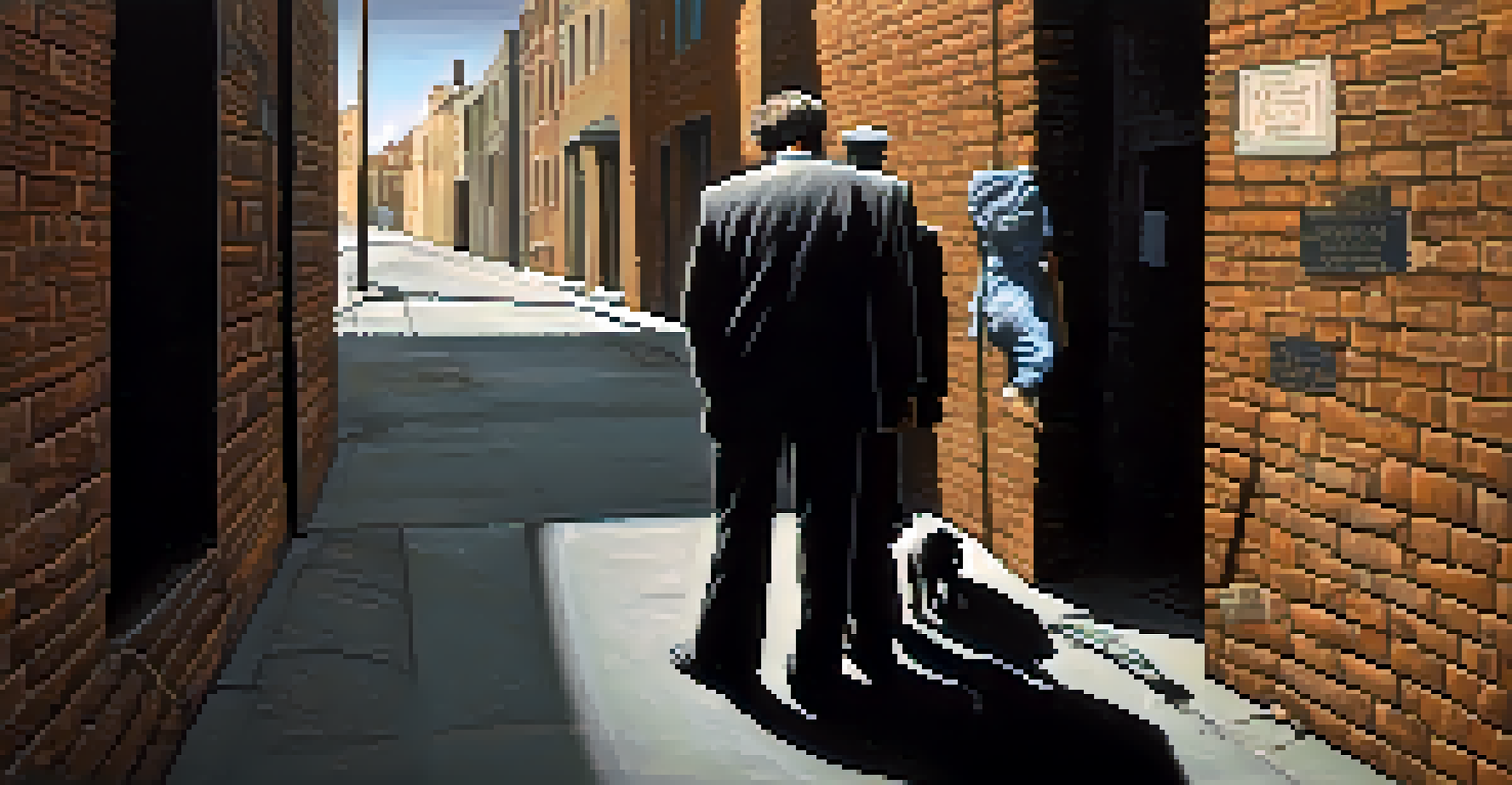 A serious cartoon depicting a person weighed down by economic hardship in a dark alley, with a shadow representing inequality.