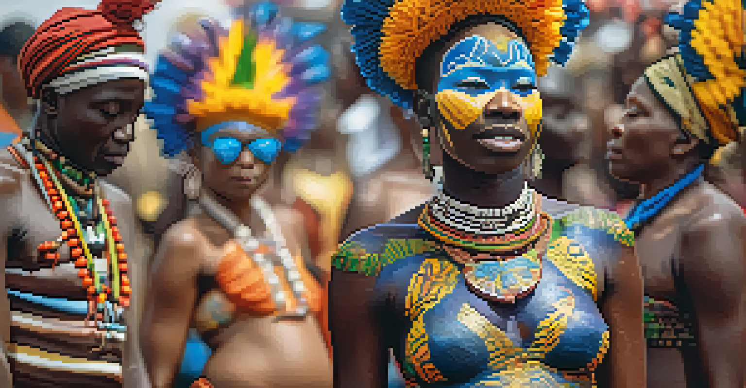 Close-up of Yoruba body painting with intricate designs during a festival in West Africa.