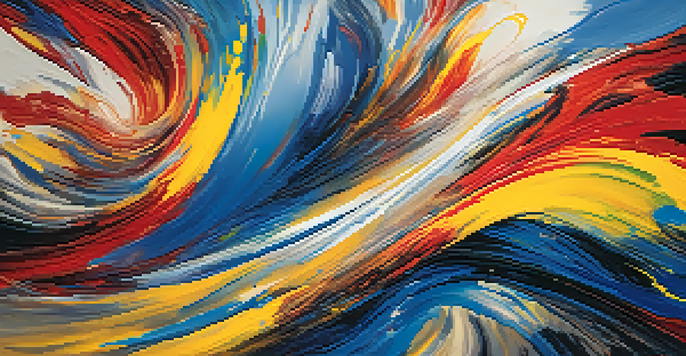 An abstract painting with vibrant colors and bold brush strokes, conveying movement and emotional intensity.