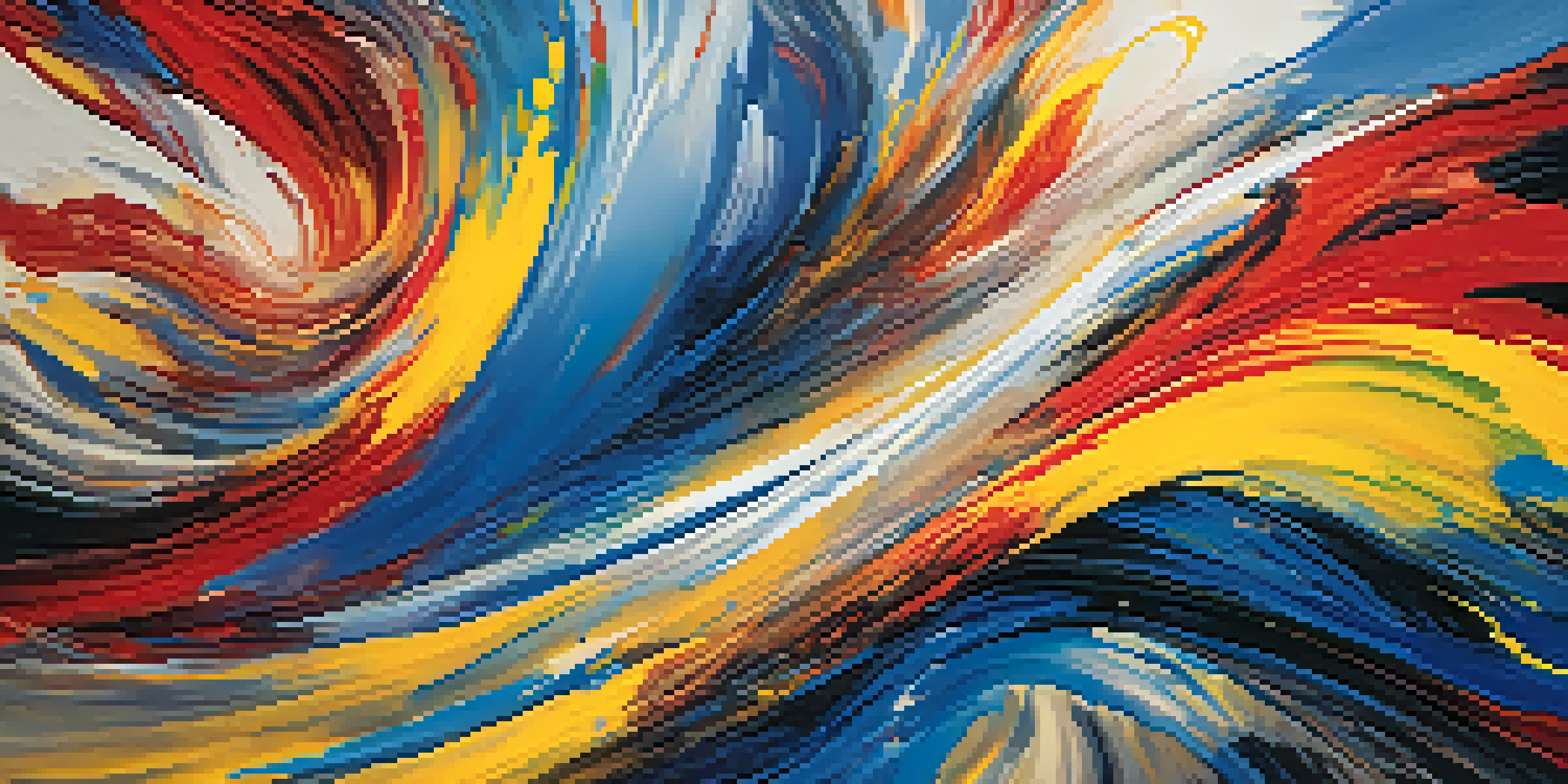 An abstract painting with vibrant colors and bold brush strokes, conveying movement and emotional intensity.