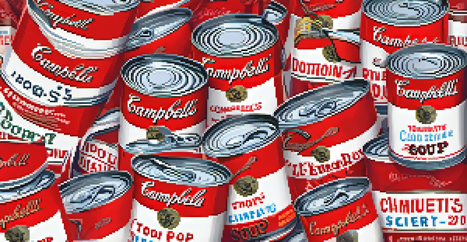 A photo-realistic Campbell's Soup can with bright colors and a textured vintage advertisement background.