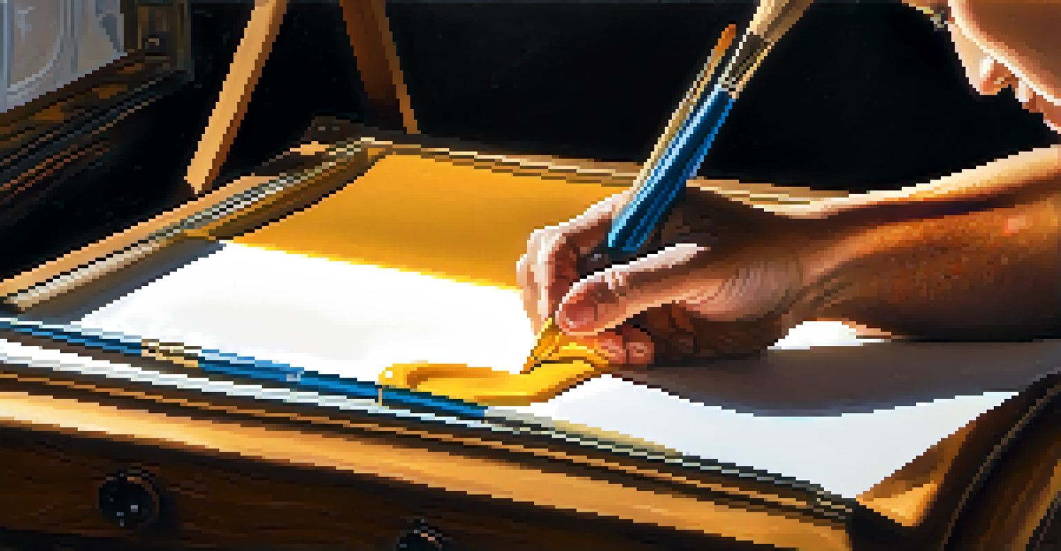 A painter working on a canvas with acrylic paint, showcasing the smooth texture and vibrant colors under warm golden light.