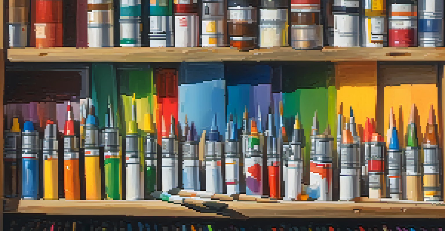An artist's workspace showcasing paint tubes organized by warm and cool colors, with a palette and brushes in soft natural light.
