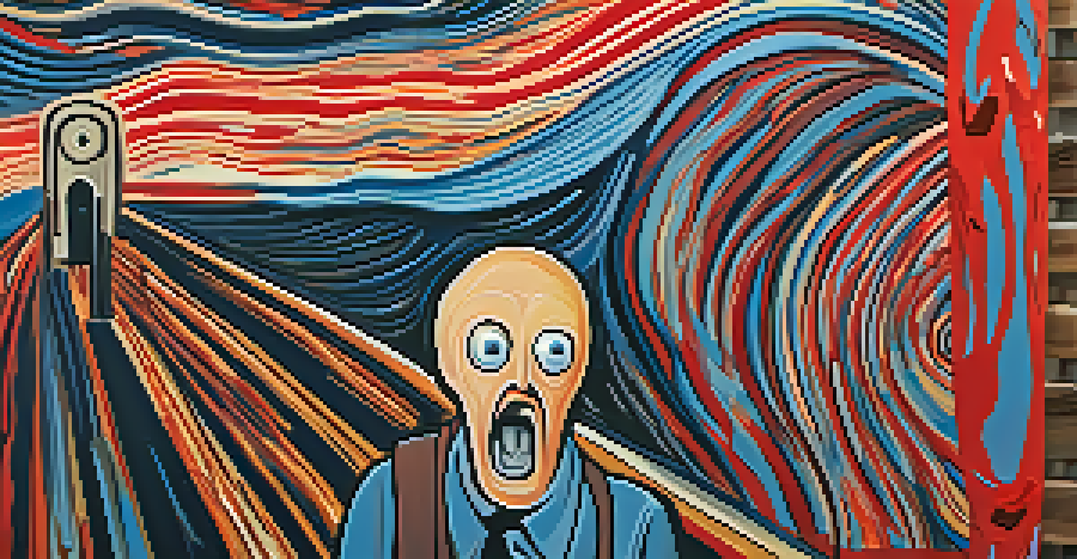A character portrait inspired by Munch, depicting anguish with swirling colors in the background, expressing emotional turmoil.