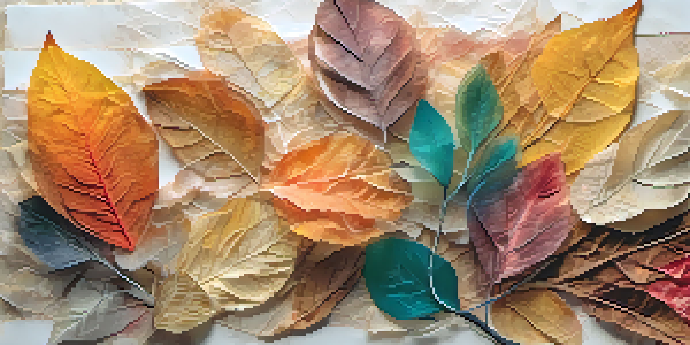A colorful mixed media artwork with layers of translucent paint, textured papers, and natural elements, showcasing depth and movement.